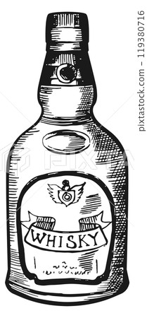 Whisky bottle sketch. Engraved alcohol glass icon 119380716