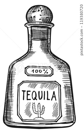 Tequila bottle sketch. Bar alcohol menu icon Tequila bottle sketch. Bar alcohol menu icon 119380720