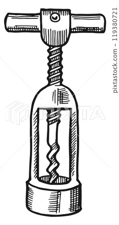 Wine opener sketch. Sommelier tool. Bottle screw Wine opener sketch. Sommelier tool. Bottle screw 119380721