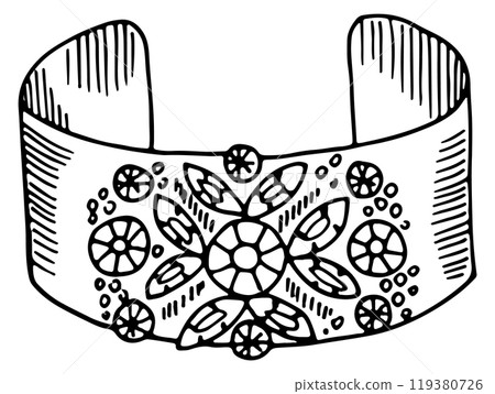 Gold bracelet sketch. Luxury diamond jewelry drawing 119380726
