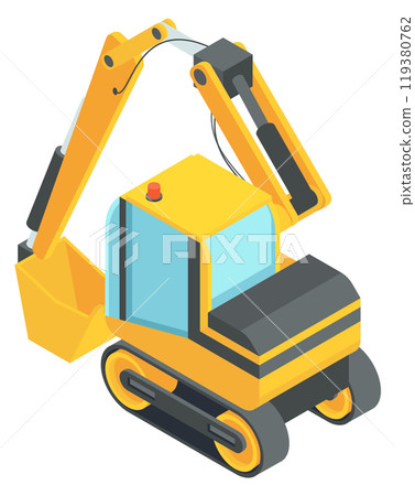 Excavator isometric icon. Industrial machinery. Construction transport Excavator isometric icon. Industrial machinery. Construction transport 119380762