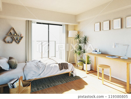 獨居房間，自然風格的綠色內飾 119380805