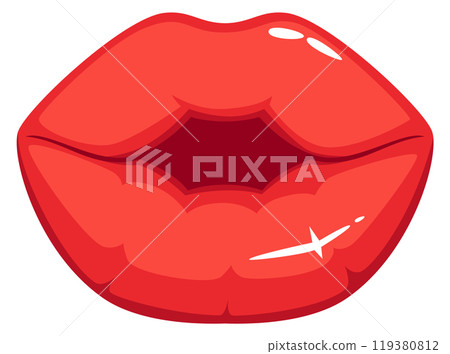 Kissing mouth cartoon icon. Beauty red makeup Kissing mouth cartoon icon. Beauty red makeup 119380812