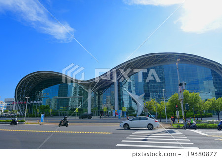 Kaohsiung, Taiwan - August 23, 2024: Building appearance of Kaohsiung Exhibition Center. 119380877