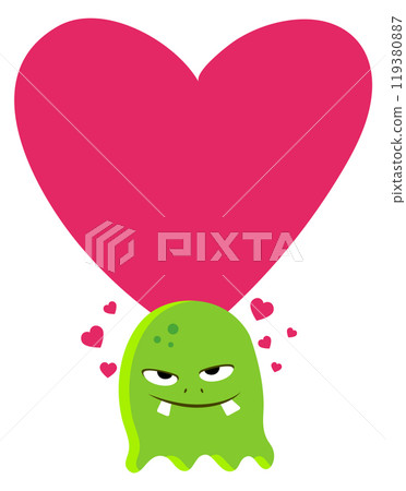Funny monster hold big heart. Cute romantic character 119380887