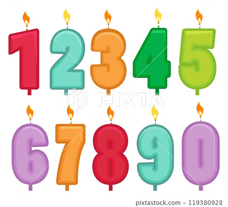 Number candles cartoon set. Birthday age elements Number candles cartoon set. Birthday age elements 119380928