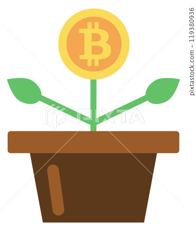 Crypto coin growth color icon. Trade investment Crypto coin growth color icon. Trade investment 119380936