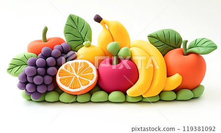 3D illustration of a cute clay model fruit platter 119381092