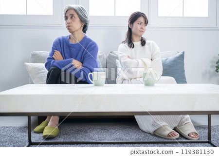 Image of a mother and daughter fighting in the living room 119381130