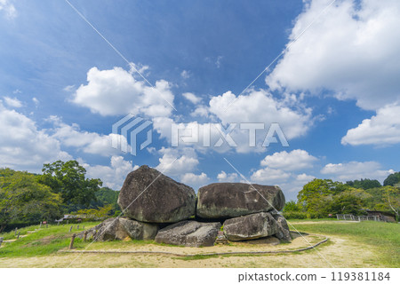 Ishibutai Kofun shining against the clear blue autumn sky Ishibutai Kofun shining against the clear blue autumn sky 119381184