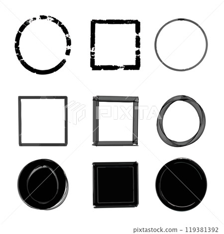 Frame hand drawn with black brush for element and illustration. Different shape circle rectangle square 119381392