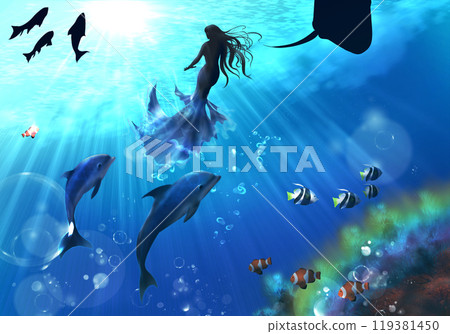 Mermaids and sea creatures 119381450