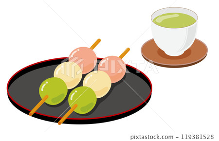 Tricolor dumplings and tea 119381528