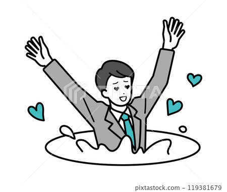 Illustration of a male business person stuck in a swamp Illustration of a male business person stuck in a swamp 119381679