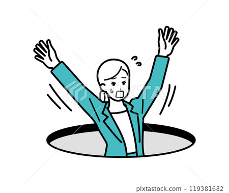 Illustration of a female business person falling into a hole Illustration of a female business person falling into a hole 119381682