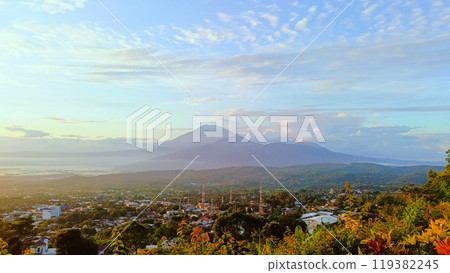 Aerial Panoramic View Merapi Merbabu mountain from Ambarawa. This picture was taken at top of a hill in Ambarawa, Central Java, Indonesia. Aerial Panoramic View Merapi Merbabu mountain from Ambarawa. This picture was taken at top of a hill in Ambarawa, Central Java, Indonesia. 119382245