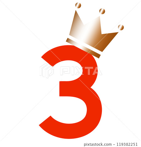 Illustration of the number 3 and a copper crown 119382251