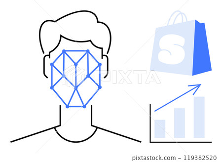 Facial Recognition and E-commerce Growth Concept with Shopping Bag and Graph Facial Recognition and E-commerce Growth Concept with Shopping Bag and Graph 119382520