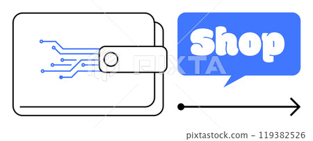 Digital Wallet Electronic Shopping Concept with Circuit Lines and Shop Icon 119382526