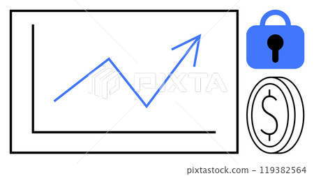 Financial Growth Chart with Security and Dollar Coin Icons 119382564