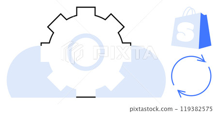 Gear and Cloud with Shopping Bag Logo and Refresh Symbol in Vector Art 119382575