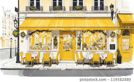 Cafe decorated for Christmas│European street│Stylish illustrations 119382880