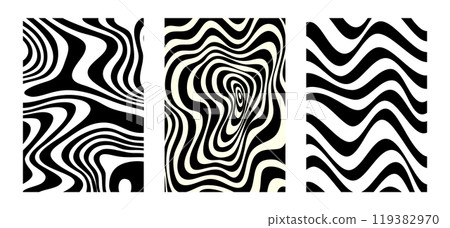 Psychedelic black and white pattern. Abstract wavy zebra background. 119382970