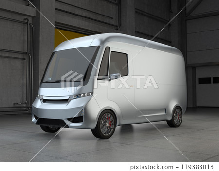 停在配送中心的電動配送車的圖片 119383013