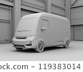 停在外送中心的電動外送車的黏土渲染圖像 119383014
