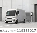 電動配送車在配送中心停車場充電 119383017