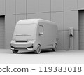 黏土渲染的電動外送車在外送中心停車場充電的圖像 119383018