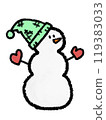 Hand-drawn illustration of a snowman wearing a hat and gloves 119383033
