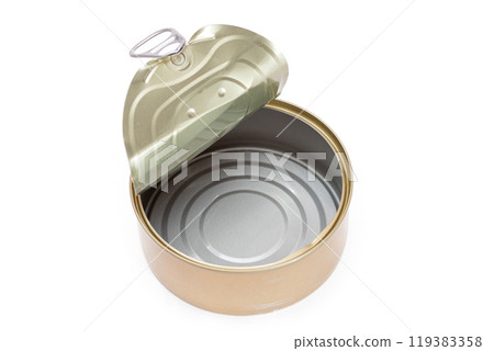 Opened Empty Tin Can Isolated on White Background 119383358