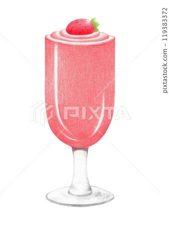 Strawberry smoothie illustration drawn with colored pencil. 119383372