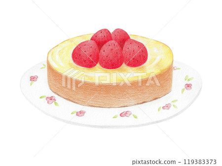 Strawberry cake illustration drawn with colored pencil. Strawberry cake illustration drawn with colored pencil. 119383373