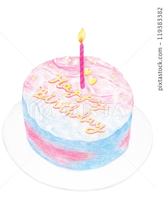 Birthday cake illustration drawn with colored pencil. Birthday cake illustration drawn with colored pencil. 119383382