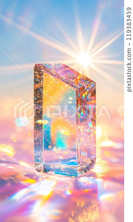 Dazzling Sunlight Prism Creates Spectacular Rainbow Dispersion in a Crystal Cube 119383459