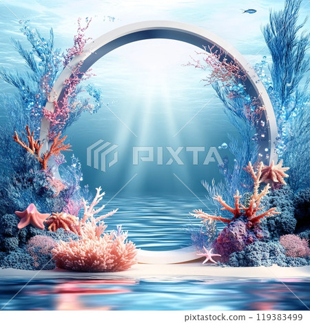 Mystical Underwater Portal Surrounded by Vibrant Coral Reefs and Sea Life 119383499