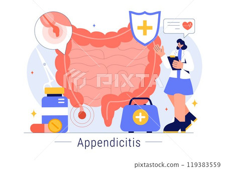 Appendicitis Vector Illustration Featuring Inflammation of the Appendix and Stomach Treatment in a Healthcare Flat Style Cartoon Background Appendicitis Vector Illustration Featuring Inflammation of the Appendix and Stomach Treatment in a Healthcare Flat Style Cartoon Background 119383559