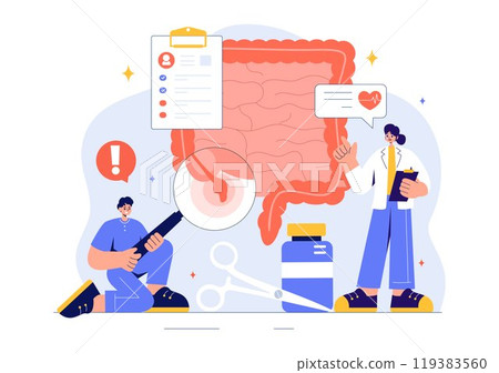 Appendicitis Vector Illustration Featuring Inflammation of the Appendix and Stomach Treatment in a Healthcare Flat Style Cartoon Background 119383560