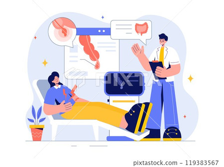 Appendicitis Vector Illustration Featuring Inflammation of the Appendix and Stomach Treatment in a Healthcare Flat Style Cartoon Background 119383567