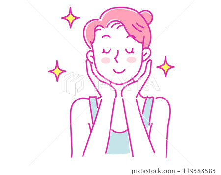 A young woman who is happy with her smooth skin after taking care of her skin A young woman who is happy with her smooth skin after taking care of her skin 119383583