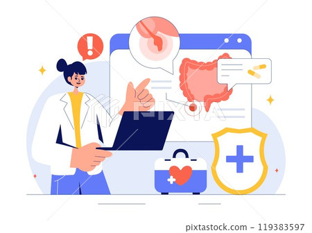 Appendicitis Vector Illustration Featuring Inflammation of the Appendix and Stomach Treatment in a Healthcare Flat Style Cartoon Background 119383597