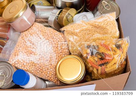 Donation Box of Free Food and Food Reserves Donation Box of Free Food and Food Reserves 119383709