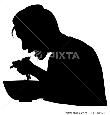 Silhouette illustration of a man slurping ramen 119384212