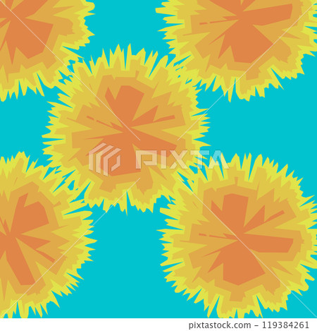 Pattern of safflower-like yellow circles and blue background 119384261