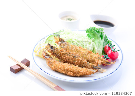 Fried Shishamo roe (white background) Fried Shishamo roe (white background) 119384307