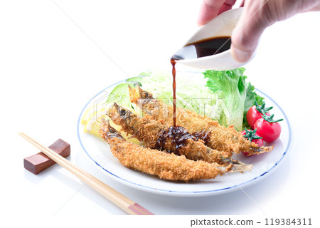 Fried Shishamo roe (white background) Fried Shishamo roe (white background) 119384311