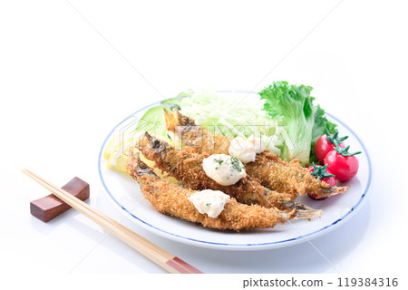 Fried Shishamo roe (white background) Fried Shishamo roe (white background) 119384316