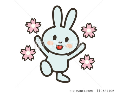 Illustration of a happy cute rabbit and cherry blossom petals Illustration of a happy cute rabbit and cherry blossom petals 119384406